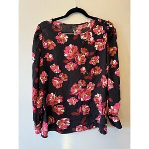 Halogen Black Scoop Neck Floral Long Sleeved Blouse Size‎ M